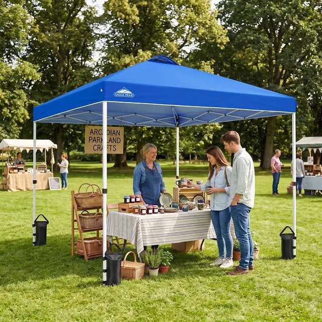 Alt view image 5 of 7 - Pop Up Canopy Tent with Wheeled Carry Bag, 8 Stakes, 4 Ropes, 4 Weight Bags, Easy Set Up Tent Canopy, 10x10 ft, 100sqft of Shade, Blue