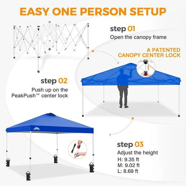 Alt view image 6 of 7 - Pop Up Canopy Tent with Wheeled Carry Bag, 8 Stakes, 4 Ropes, 4 Weight Bags, Easy Set Up Tent Canopy, 10x10 ft, 100sqft of Shade, Blue