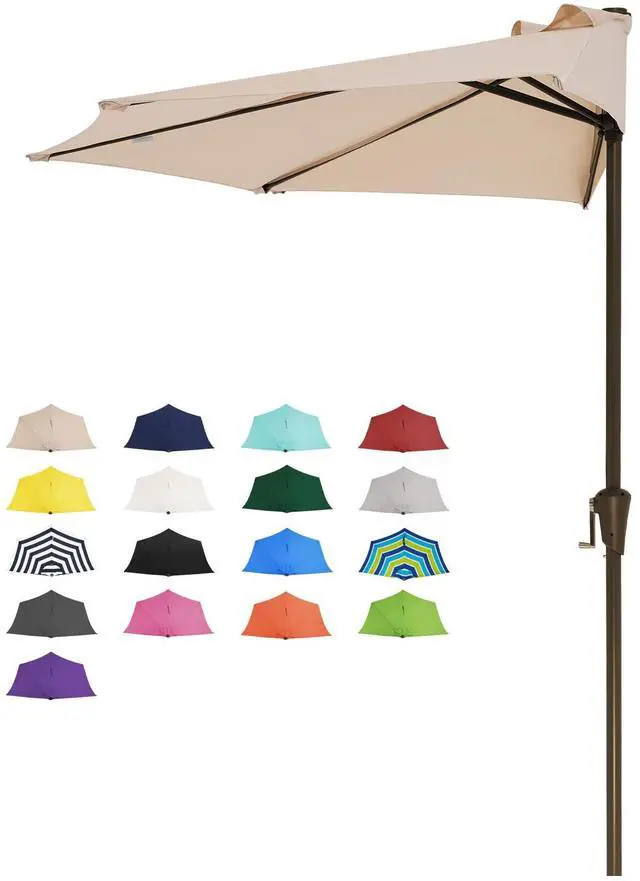 Main image of 9ft Half Umbrella Outdoor Patio Umbrella Market Umbrellas with Crank, 1/2 Round Wall Umbrella 5 Sturdy Ribs UV Protection for Pool Garden Balcony Deck, Beige