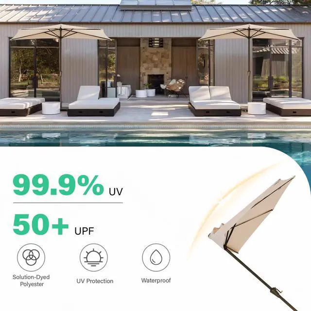 Alt view image 6 of 7 - 9ft Half Umbrella Outdoor Patio Umbrella Market Umbrellas with Crank, 1/2 Round Wall Umbrella 5 Sturdy Ribs UV Protection for Pool Garden Balcony Deck, Beige