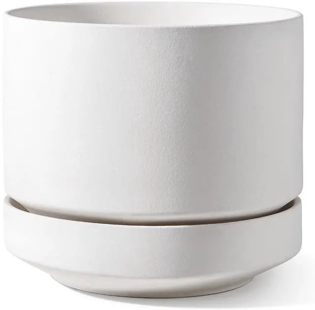 Main image of 12 Inch Pots for Plants with Saucer | Ceramic Outdoor & Indoor Planter Pot for Plants | Drainage Hole, Mesh Pad | Unglazed Porous | Modern for Home, Office and Patio Chalk White
