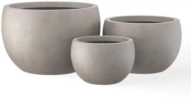 Main image of 19.9",15.7",11.8" Dia Round Concrete Planter Set of 3, Outdoor/Indoor Large Bowl Plant Pots with Drainage Hole and Rubber Plug for Garden Patio Balcony Home, Weathered Concrete