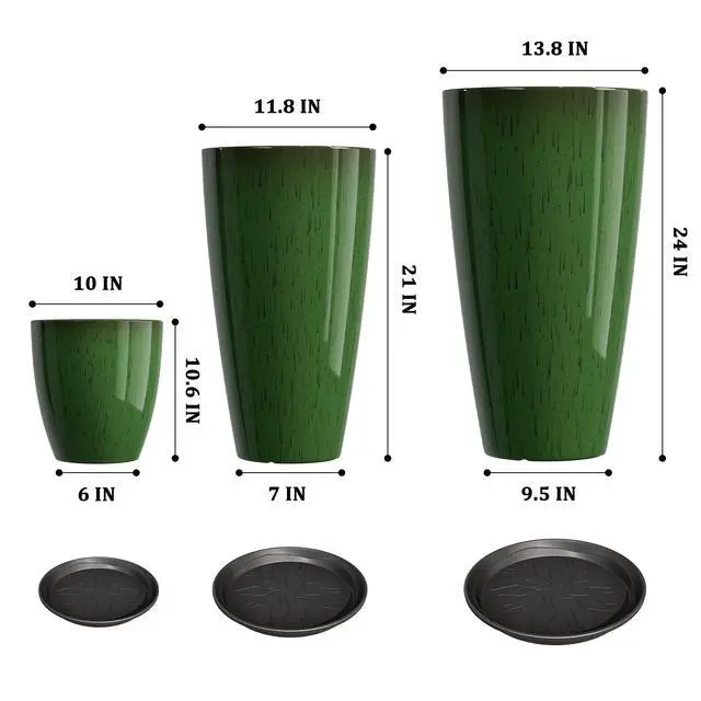 Alt view image 3 of 7 - 24,21,11 inch Large Planters with Drainage Hole & Saucer, Set of 3 Plant Pots Tall Planter for Indoor & Outdoor Plants Home Modern Decor