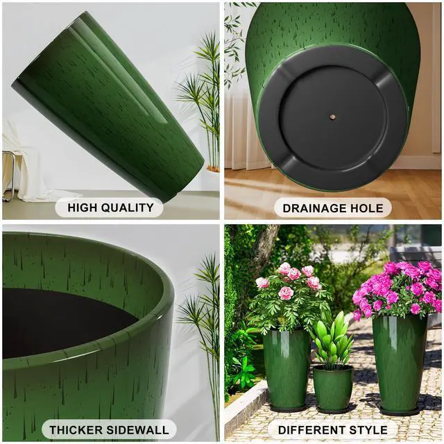 Alt view image 4 of 7 - 24,21,11 inch Large Planters with Drainage Hole & Saucer, Set of 3 Plant Pots Tall Planter for Indoor & Outdoor Plants Home Modern Decor