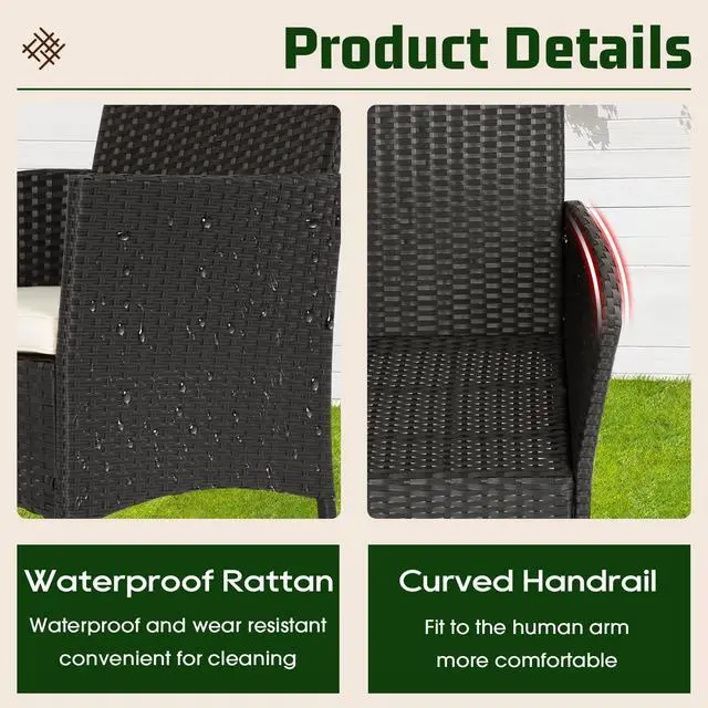 Alt view image 3 of 7 - | 4-Piece Patio Furniture Set | Black | Outdoor Wicker Furniture with Coffee Table | Modern Rattan Chairs Conversation Set | Outdoor Seating | Weather-Resistant | for Porch, Garden, Lawn