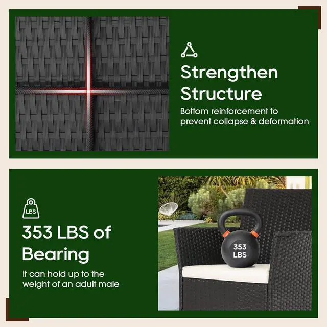 Alt view image 4 of 7 - | 4-Piece Patio Furniture Set | Black | Outdoor Wicker Furniture with Coffee Table | Modern Rattan Chairs Conversation Set | Outdoor Seating | Weather-Resistant | for Porch, Garden, Lawn