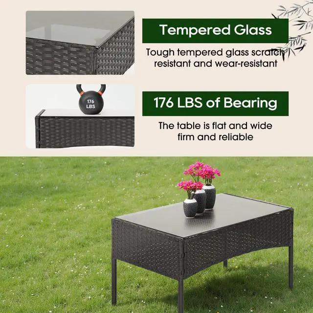 Alt view image 6 of 7 - | 4-Piece Patio Furniture Set | Black | Outdoor Wicker Furniture with Coffee Table | Modern Rattan Chairs Conversation Set | Outdoor Seating | Weather-Resistant | for Porch, Garden, Lawn