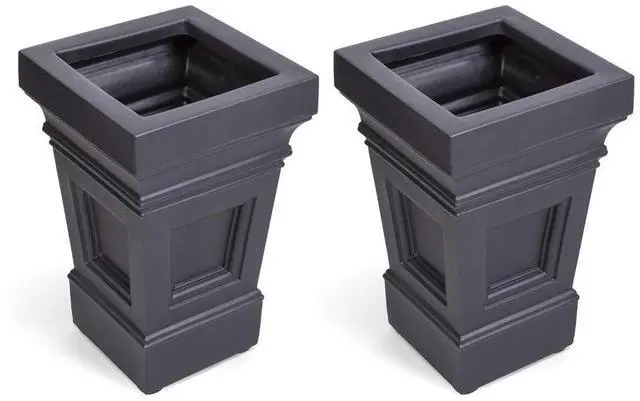 Main image of Atherton Square Planter, Large Planters for Outdoor Plants, Gardening and Flower Pot for Patio or Porch, Efficient Drainage, Durable Plastic, Onyx Black, 2-Pack