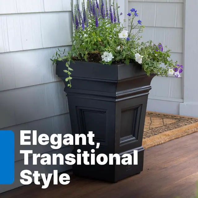 Alt view image 2 of 6 - Atherton Square Planter, Large Planters for Outdoor Plants, Gardening and Flower Pot for Patio or Porch, Efficient Drainage, Durable Plastic, Onyx Black, 2-Pack