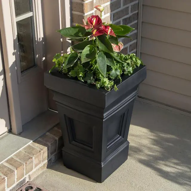 Alt view image 3 of 6 - Atherton Square Planter, Large Planters for Outdoor Plants, Gardening and Flower Pot for Patio or Porch, Efficient Drainage, Durable Plastic, Onyx Black, 2-Pack