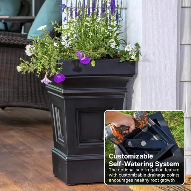 Alt view image 4 of 6 - Atherton Square Planter, Large Planters for Outdoor Plants, Gardening and Flower Pot for Patio or Porch, Efficient Drainage, Durable Plastic, Onyx Black, 2-Pack