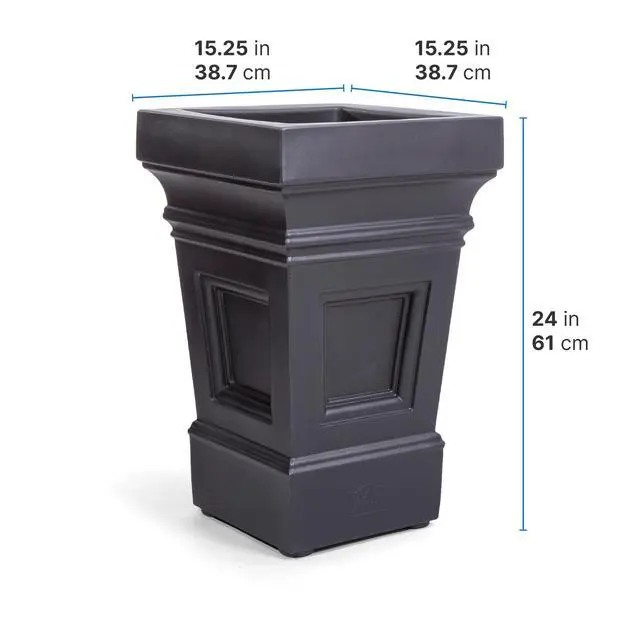 Alt view image 6 of 6 - Atherton Square Planter, Large Planters for Outdoor Plants, Gardening and Flower Pot for Patio or Porch, Efficient Drainage, Durable Plastic, Onyx Black, 2-Pack