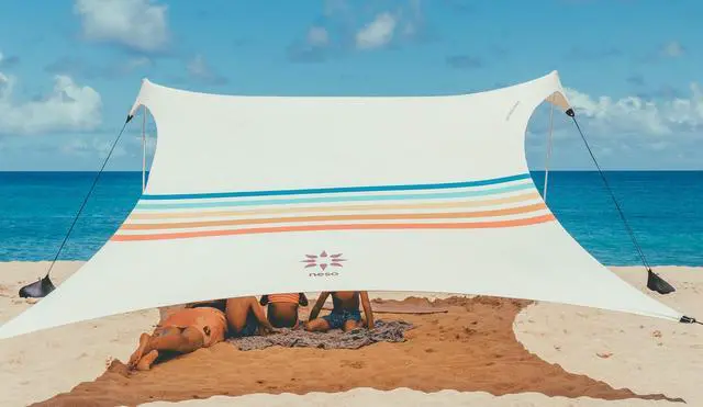 Main image of Portable Beach Tent Sun Shelter with Sand Anchor - Lightweight Beach Shade Canopy - Easy Setup for Family Outings - Patented Reinforced Corners - UPF 50+ Sun Protection - 7 x 7ft - Rainbow