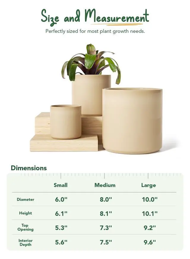 Alt view image 5 of 6 - 10+8+6 Inch Ceramic Pots for Plants, Indoor Planters with Drainage Hole and Plug, Modern Cylinder Flower Pots Set of 3 for Living Room and Bedroom, Glossy, Sand Beige