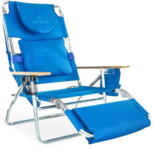 Main image of the Deluxe 3N1 Lightweight Lawn Beach Reclining Lounge Chair with Footrest, Outdoor Furniture for Patio, Balcony, Backyard, or Porch, Blue