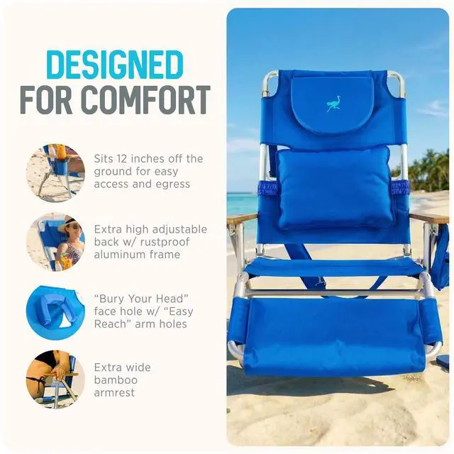 Alt view image 4 of 7 - the Deluxe 3N1 Lightweight Lawn Beach Reclining Lounge Chair with Footrest, Outdoor Furniture for Patio, Balcony, Backyard, or Porch, Blue