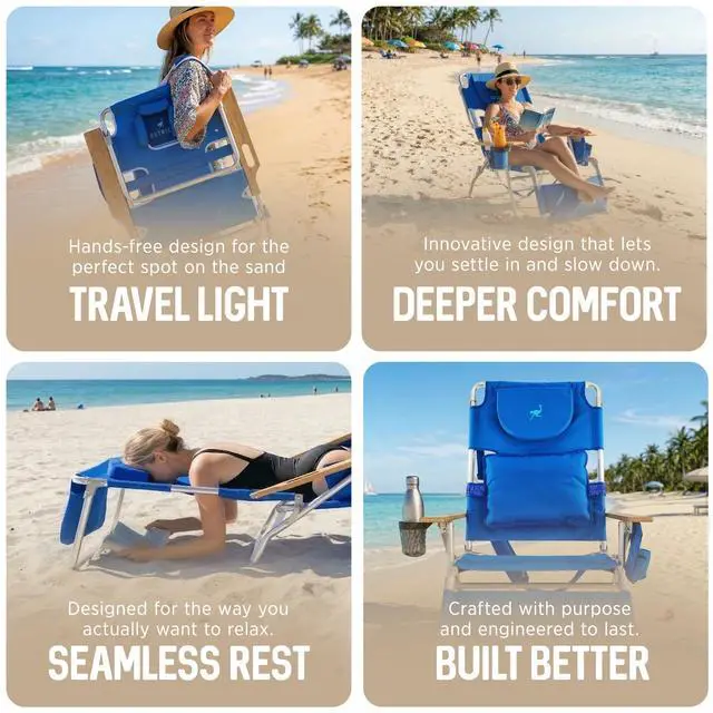 Alt view image 7 of 7 - the Deluxe 3N1 Lightweight Lawn Beach Reclining Lounge Chair with Footrest, Outdoor Furniture for Patio, Balcony, Backyard, or Porch, Blue