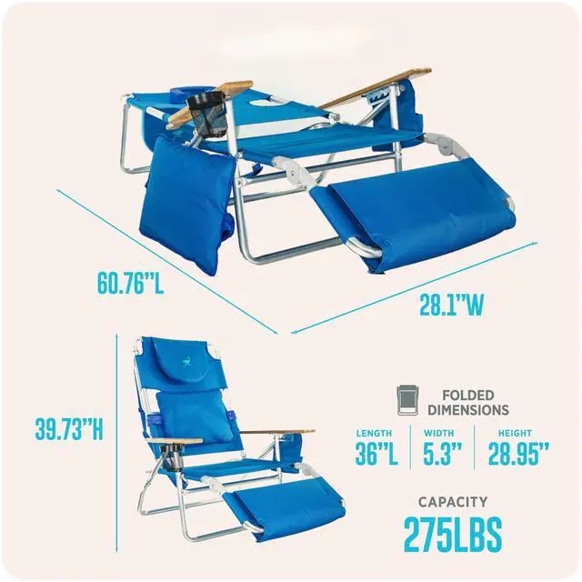 Alt view image 6 of 7 - the Deluxe 3N1 Lightweight Lawn Beach Reclining Lounge Chair with Footrest, Outdoor Furniture for Patio, Balcony, Backyard, or Porch, Blue