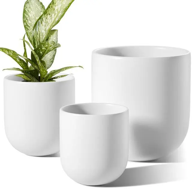 Main image of 6+8+10 Inch Ceramic Pots for Plants, Plant Pots Indoor with Drainage Hole and Plug, Planter Pots for Home Office Room Patio, Set of 3, White