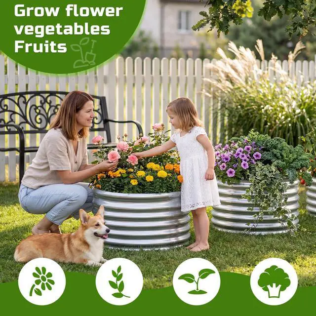 Alt view image 2 of 7 - 3PCS 2x2x2FT Galvanized Raised Garden Bed Kit Round Metal Flower Box Large Planter Raised Beds Outdoor Garden for Planting,Fruit,Herb Silver
