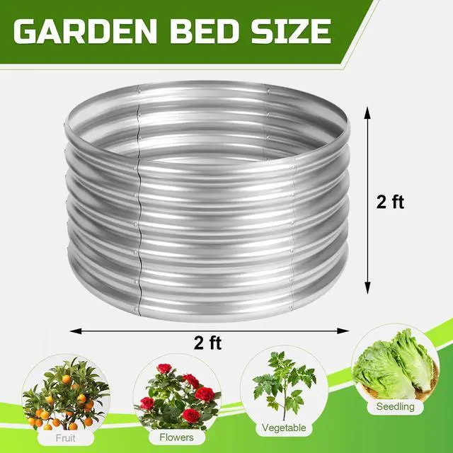 Alt view image 3 of 7 - 3PCS 2x2x2FT Galvanized Raised Garden Bed Kit Round Metal Flower Box Large Planter Raised Beds Outdoor Garden for Planting,Fruit,Herb Silver