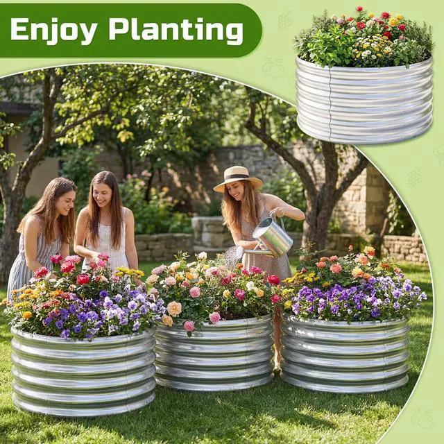 Alt view image 5 of 7 - 3PCS 2x2x2FT Galvanized Raised Garden Bed Kit Round Metal Flower Box Large Planter Raised Beds Outdoor Garden for Planting,Fruit,Herb Silver