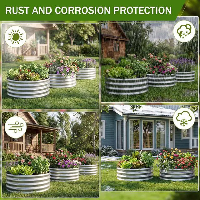 Alt view image 6 of 7 - 3PCS 2x2x2FT Galvanized Raised Garden Bed Kit Round Metal Flower Box Large Planter Raised Beds Outdoor Garden for Planting,Fruit,Herb Silver