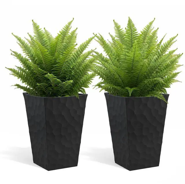 Main image of Stone Tapered Planter Set of 2, Tall 26.4Inch Resin Outdoor Flower Pots with StoneLook Finish and 12.2Gallon Capacity, Graphite