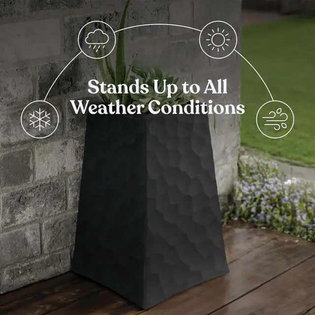 Alt view image 3 of 5 - Stone Tapered Planter Set of 2, Tall 26.4Inch Resin Outdoor Flower Pots with StoneLook Finish and 12.2Gallon Capacity, Graphite