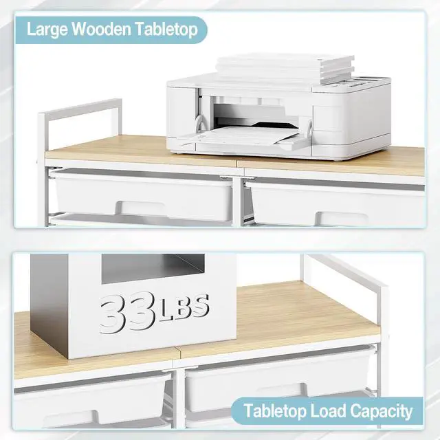 Alt view image 5 of 7 - Rolling Storage Cart with 12 Drawers, Wooden Tabletop Utility Cart for Craft Storage, Art Supply Storage & Home Office Organization, Teacher Cart with Wheels for Classroom, School (White)