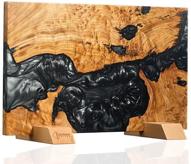 Main image of SENKEN "Black Tsunami" Extra Large Magnetic Knife Block - Holds Up to 16 Knives - Knife Block without Knives, Universal Knife Holder, Beautiful Dark Resin Burl Wood Blend (Black Resin)