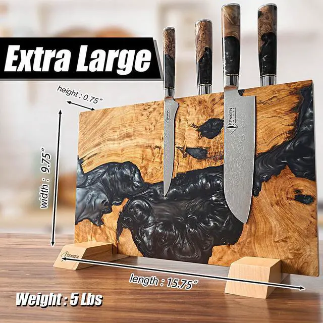Alt view image 4 of 7 - SENKEN "Black Tsunami" Extra Large Magnetic Knife Block - Holds Up to 16 Knives - Knife Block without Knives, Universal Knife Holder, Beautiful Dark Resin Burl Wood Blend (Black Resin)