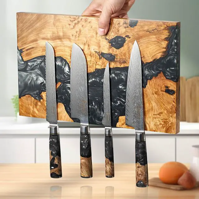Alt view image 5 of 7 - SENKEN "Black Tsunami" Extra Large Magnetic Knife Block - Holds Up to 16 Knives - Knife Block without Knives, Universal Knife Holder, Beautiful Dark Resin Burl Wood Blend (Black Resin)