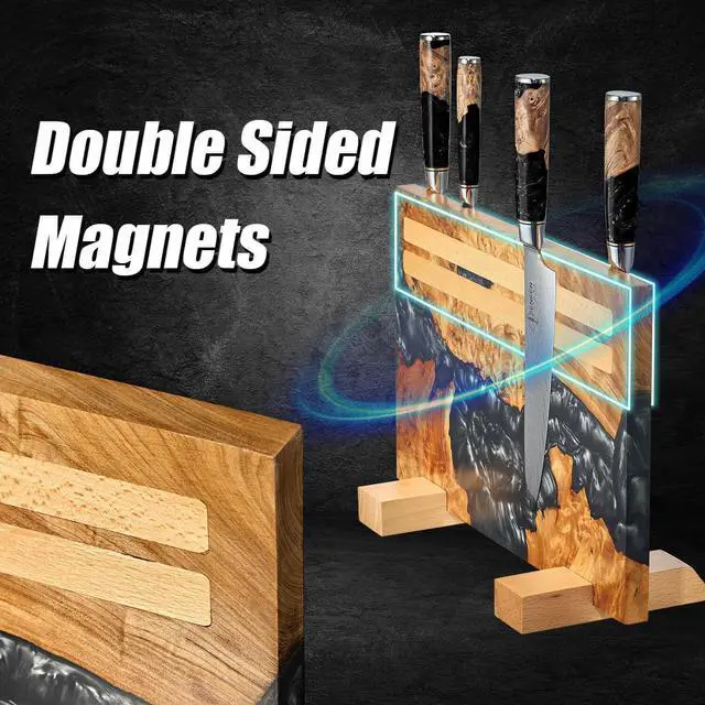 Alt view image 6 of 7 - SENKEN "Black Tsunami" Extra Large Magnetic Knife Block - Holds Up to 16 Knives - Knife Block without Knives, Universal Knife Holder, Beautiful Dark Resin Burl Wood Blend (Black Resin)