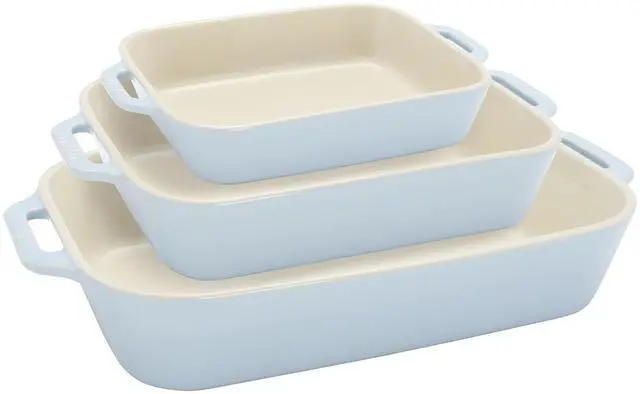 Main image of Ceramic 3-pc Rectangular Baking Dish Set - Macaron Pastel Blue