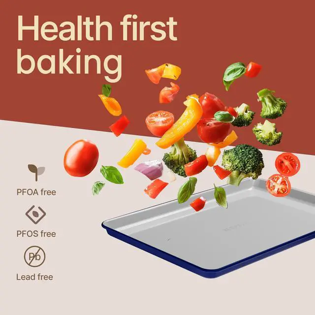 Alt view image 6 of 7 - 8-Piece Stackable Bakeware Set - Ceramic Non-Stick Coating, Baking Sheets, Assorted Baking Pans, PTFE, PFOA & PFOS Free - Healthy Baking, Ergonomic Handles, Cooling Rack, Non-Toxic, Oven-Safe