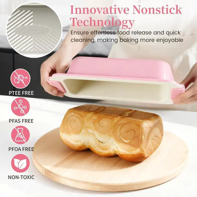 Alt view image 3 of 6 - 25 PCS Stackable Baking Pans Set, Non-stick Bakeware Sets with Silicone Handles, 450°F Oven Safe Cookie Sheets for Baking, Easy Release Heavy-duty Baking Sheets Non Stick, Pink