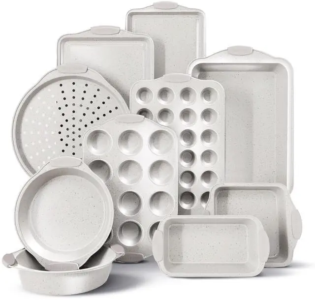 Main image of Nonstick Stackable Bakeware Set - Heavy Duty, Durable, Easy Release Baking Set, Cream, 10 Pcs