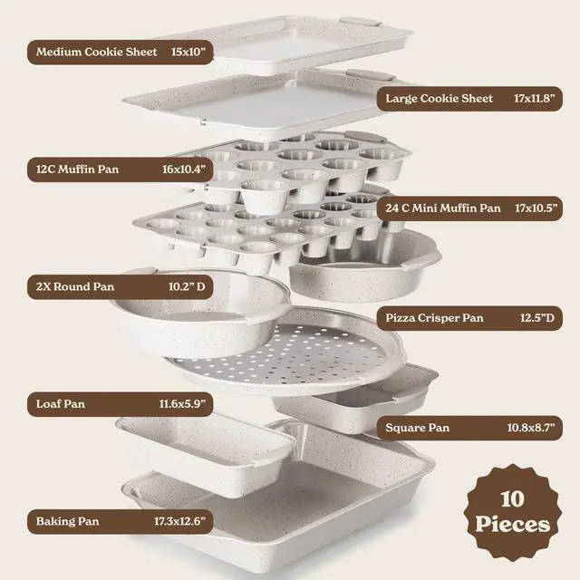 Alt view image 2 of 5 - Nonstick Stackable Bakeware Set - Heavy Duty, Durable, Easy Release Baking Set, Cream, 10 Pcs