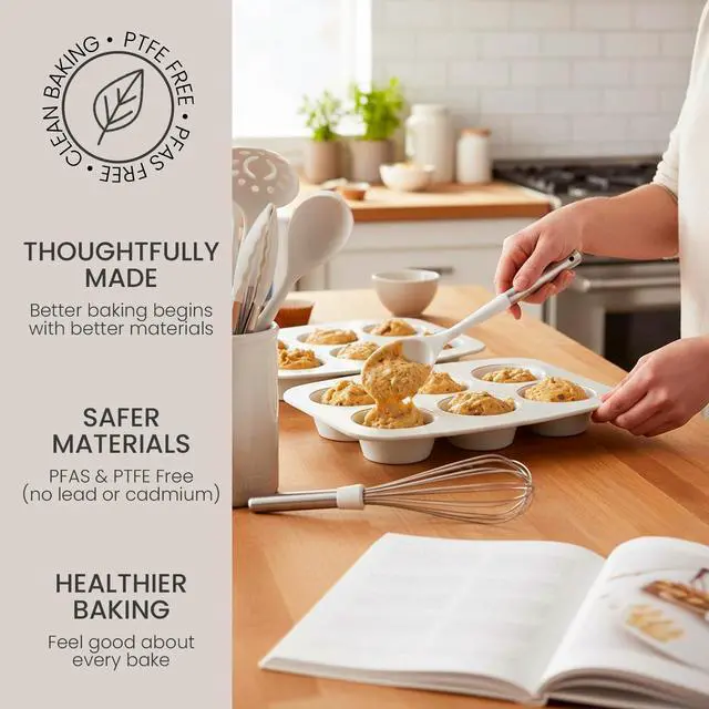 Alt view image 5 of 7 - 8-Piece Stackable Bakeware Set, Ceramic-Coated Nonstick Baking Pan Set, Non-Toxic, with Baking Sheets, Muffin Pan, Loaf Pan & Cake Pans, French Gray