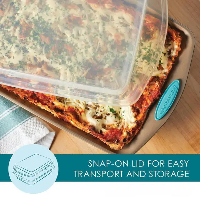 Alt view image 6 of 7 - 47578 Cucina Nonstick Bakeware Set with Grips Includes Nonstick Bread Pan, Baking Sheet, Cookie Sheet, Baking Pans, Cake Pan and Muffin Pan - 10 Piece, Latte Brown with Agave Blue Grips