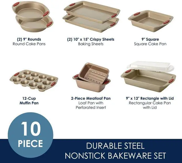 Alt view image 2 of 7 - Cucina Nonstick Bakeware Baking Pans Set, Latte Brown and Cranberry Red, Baking Dishes, 10-Piece