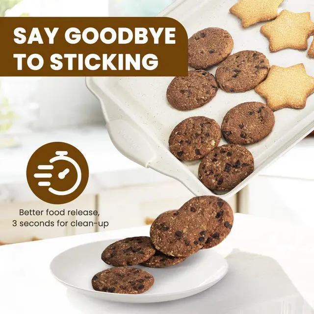 Alt view image 4 of 7 - 22 PCS Nonstick Baking Pans Set, Stackable Bakeware Sets with Silicone Handles, 450°F Oven Safe Baking Sheet Set, Easy Release Cookie Sheets for Baking, Cream
