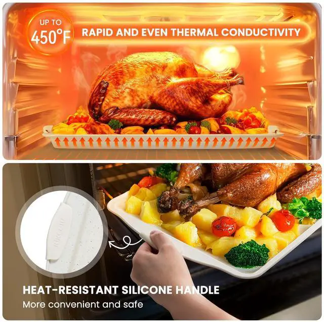 Alt view image 5 of 7 - 22 PCS Nonstick Baking Pans Set, Stackable Bakeware Sets with Silicone Handles, 450°F Oven Safe Baking Sheet Set, Easy Release Cookie Sheets for Baking, Cream