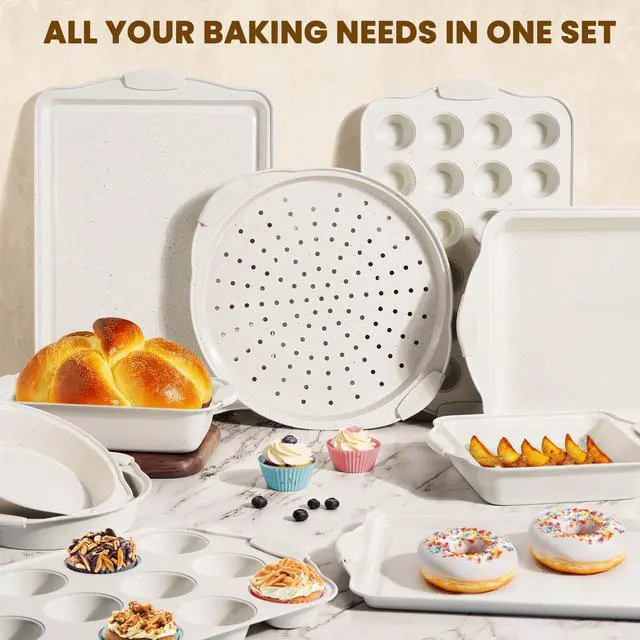 Alt view image 7 of 7 - 22 PCS Nonstick Baking Pans Set, Stackable Bakeware Sets with Silicone Handles, 450°F Oven Safe Baking Sheet Set, Easy Release Cookie Sheets for Baking, Cream