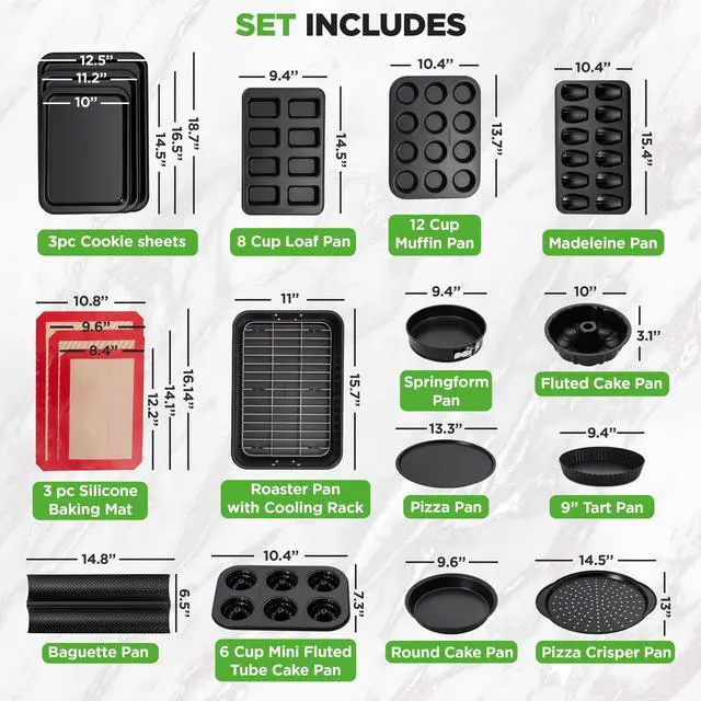 Alt view image 2 of 7 - 42-Piece Ultimate Nonstick Bakeware Set - Carbon Steel Baking Pans, Everyday Baking Tools, Oven Mitts, & More - Ideal for Baking Delicious Savory & Sweet Treats - Complete Set for Bakers