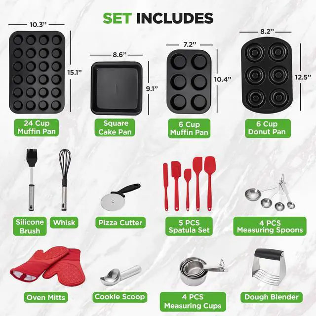 Alt view image 3 of 7 - 42-Piece Ultimate Nonstick Bakeware Set - Carbon Steel Baking Pans, Everyday Baking Tools, Oven Mitts, & More - Ideal for Baking Delicious Savory & Sweet Treats - Complete Set for Bakers