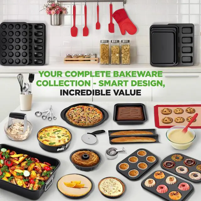 Alt view image 5 of 7 - 42-Piece Ultimate Nonstick Bakeware Set - Carbon Steel Baking Pans, Everyday Baking Tools, Oven Mitts, & More - Ideal for Baking Delicious Savory & Sweet Treats - Complete Set for Bakers