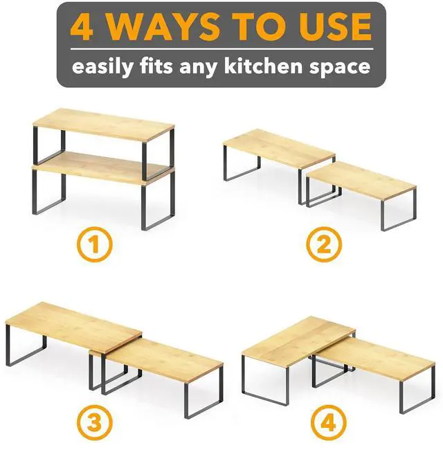 Alt view image 6 of 7 - Cabinet Shelf Organizers 8 Pack, Kitchen Counter Rack Shelves Riser, Stackable Expandable Spice Rack, Pantry Cupboard Storage Organization (Black and Natural, Long)