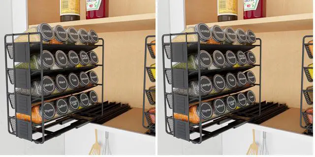 Main image of Pull Out Spice Rack Organizer with 20 Jars, Heavy Duty Slide Out Seasoning Organizer for Kitchen Cabinets, with 801 Labels and Chalk Marker, Right Facing (Pack of 2)